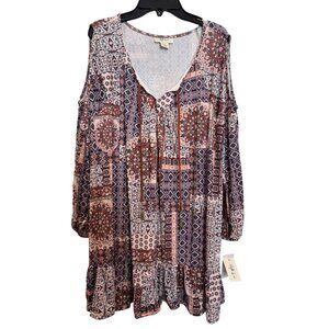 Style & Co Womens Bohemian Patchwork Floral Tunic Blouse M Multicolor Polyester/